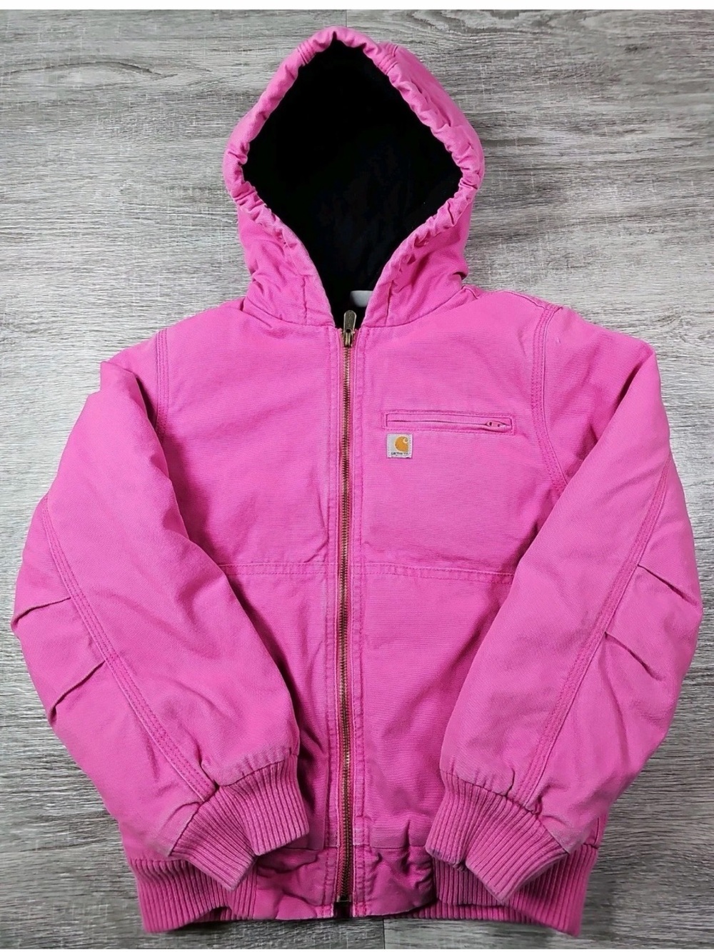 Carhartt Canvas Jacket Pink Hooded Insulated Workwear Outdoor- Size Youth L (14)